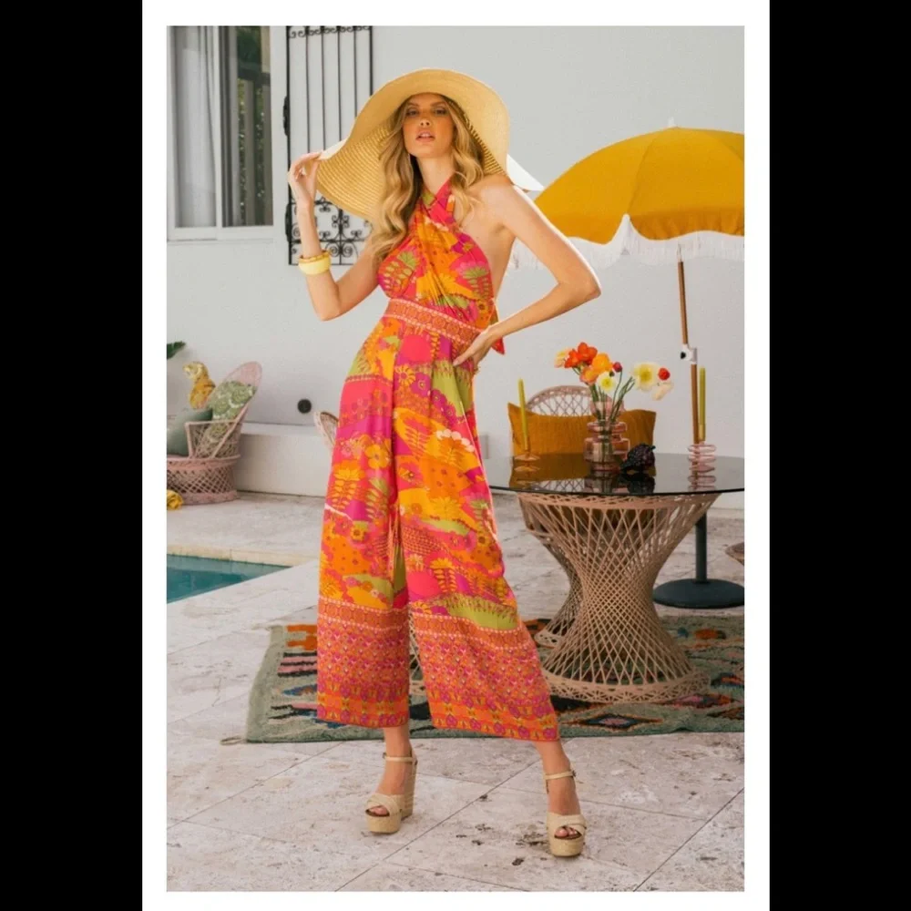 Nine Lives Bazaar Pink and Orange Jumpsuit - Picture 1 of 3